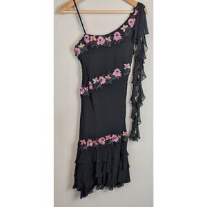 Vintage NEW Sue Wong Asymmetrical Embroidered Ruffle Dress Y2K 8